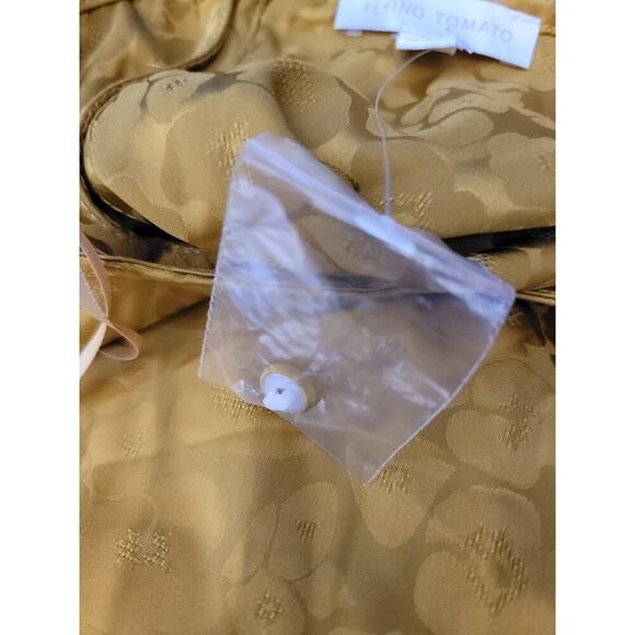 NWOT Flying Tomato Maxi Dress SZ Small Long Sleeves Self Belt Pleated Mustard - Picture 11 of 13